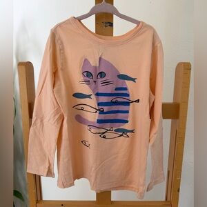 Tea Collection Peach Long Sleeve Shirt with Cat and Fish Design